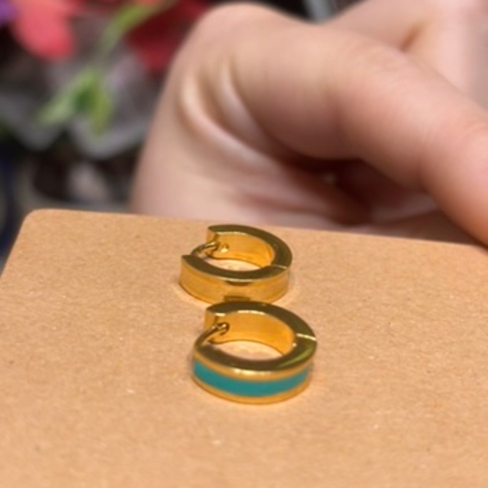 Small Teal Gold hoop earrings